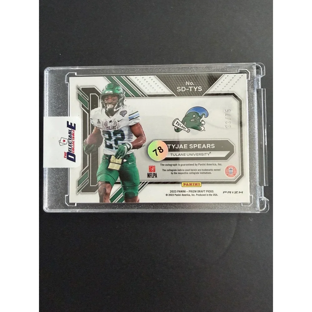 Tyjae Spears 2023 Panini Prizm Draft Picks Signing Day Blue Auto /75 Tulane
